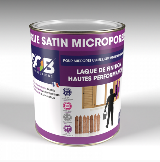 Laque microporeuse pour application sur bois neufs ou anciens et sur différents supports pré-peints en intérieur et extérieur - Laque satin microporeuse blanche